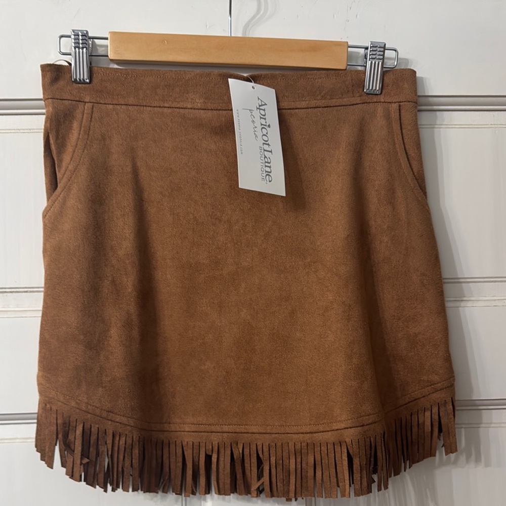 Apricot Lane Tan Suede Fringe Mini Skirt